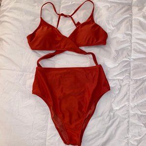 Aerie Orange One Piece Cutout Swimsuit